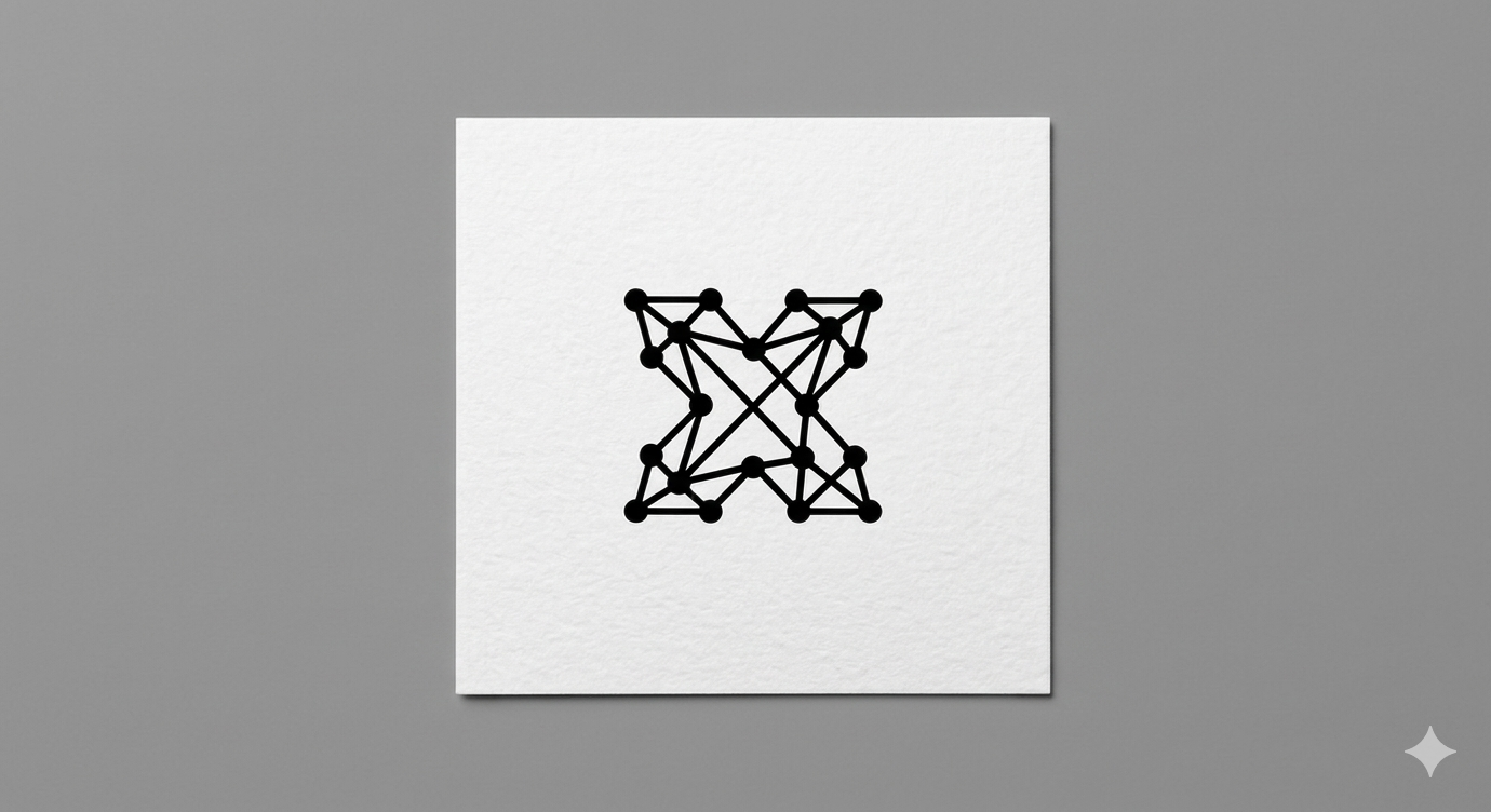Black abstract geometric pattern on white textured paper