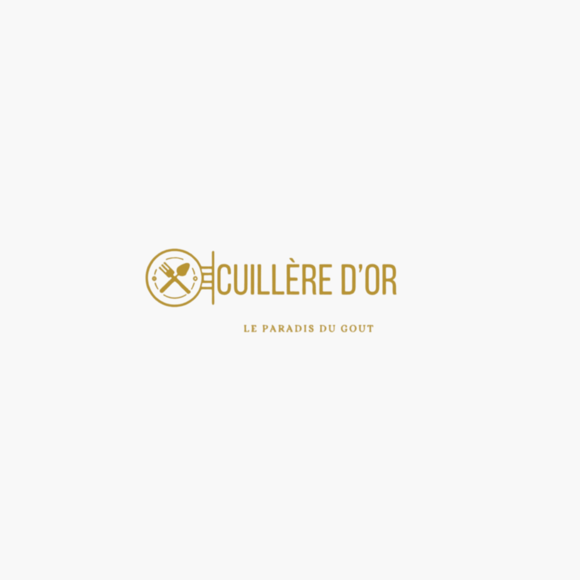 Logo de la Guiller d'Or, avec un design doré comprenant une fourchette et un couteau croisés dans un cercle, et le texte "GUILLÈRE D'OR" avec le slogan "LE PARADIS DU GOÛT" dessous.