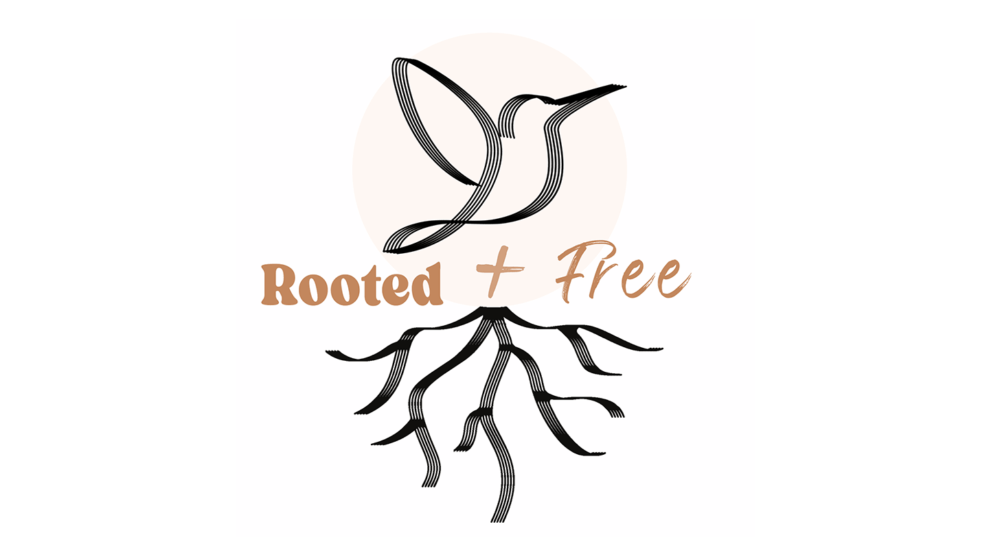 Custom LogoCustom logo for Rooted + Free — boho black line for Rooted + Free, a midwest homeschooling co-op, focusing on character, education, and husbandry. Line logo, earthy boho colors, simple. Designed by Heather at Genuine Midwest Consulting. 