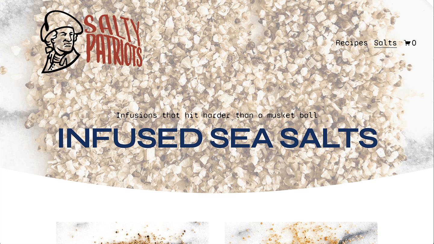 Detailed view of infused sea salts—smoky, shimmering grains. Salty Patriots category grab—Heather's portfolio.