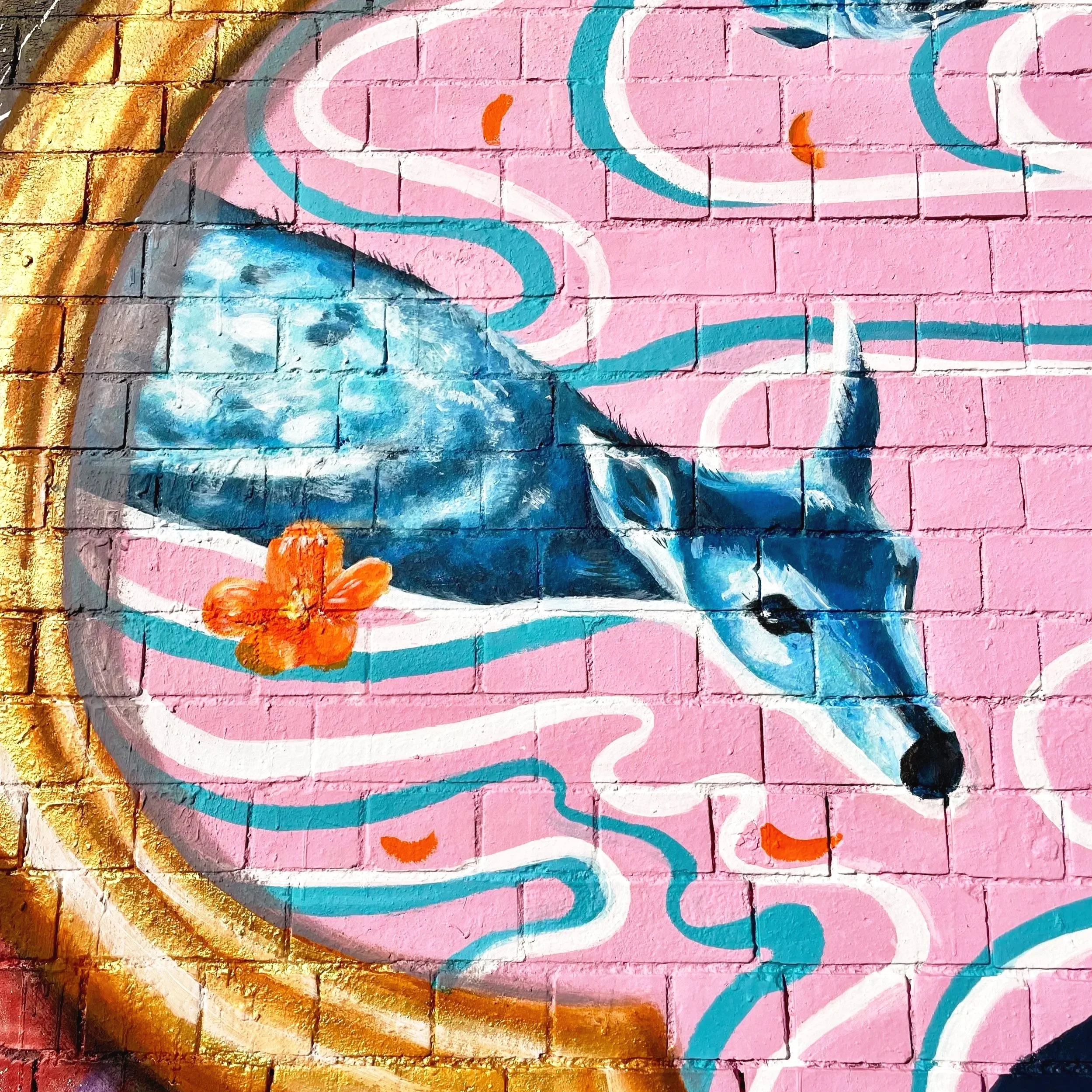 Don River Mural by UNFURL - Surrealist Deer in the Water
