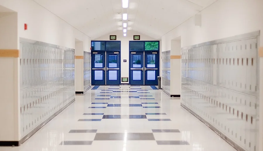 School hallway equipped with modern security technology