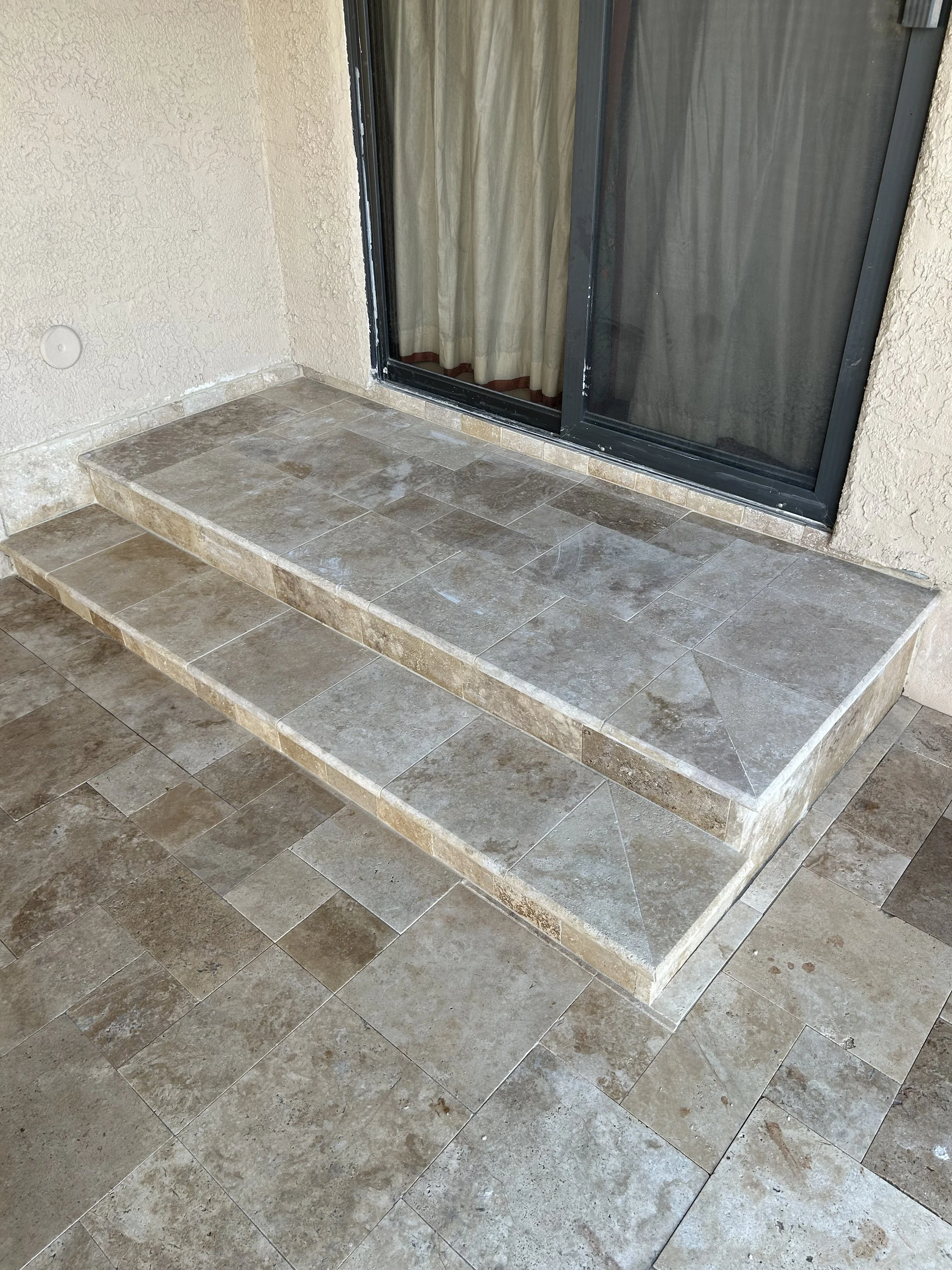 Travertine paver steps with Travertine tile facing