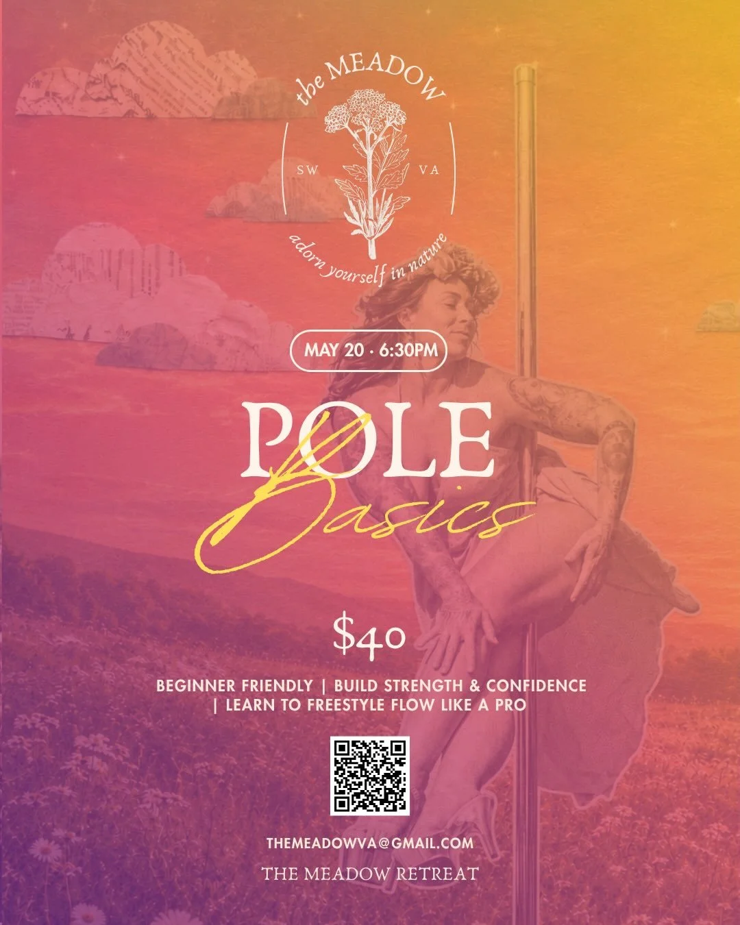 Happy Friday babes! Check out all these amazing upcoming events at @themeadowretreat this summer&hellip; you may also see these flyers hanging at your fav local hub 😉

A quick overview:

Wed May 20 6:30-8:30 ~ learn Pole Dance Basics with @megan_ris