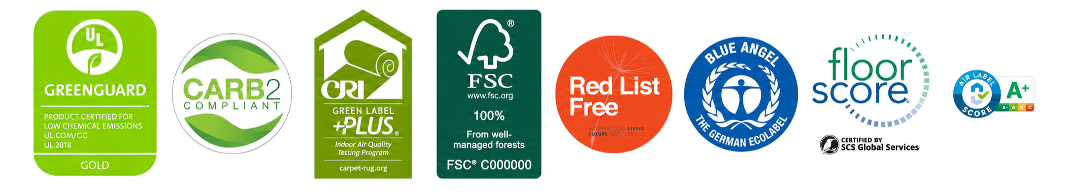 image of the badges of popular indoor air quality and emission ratings