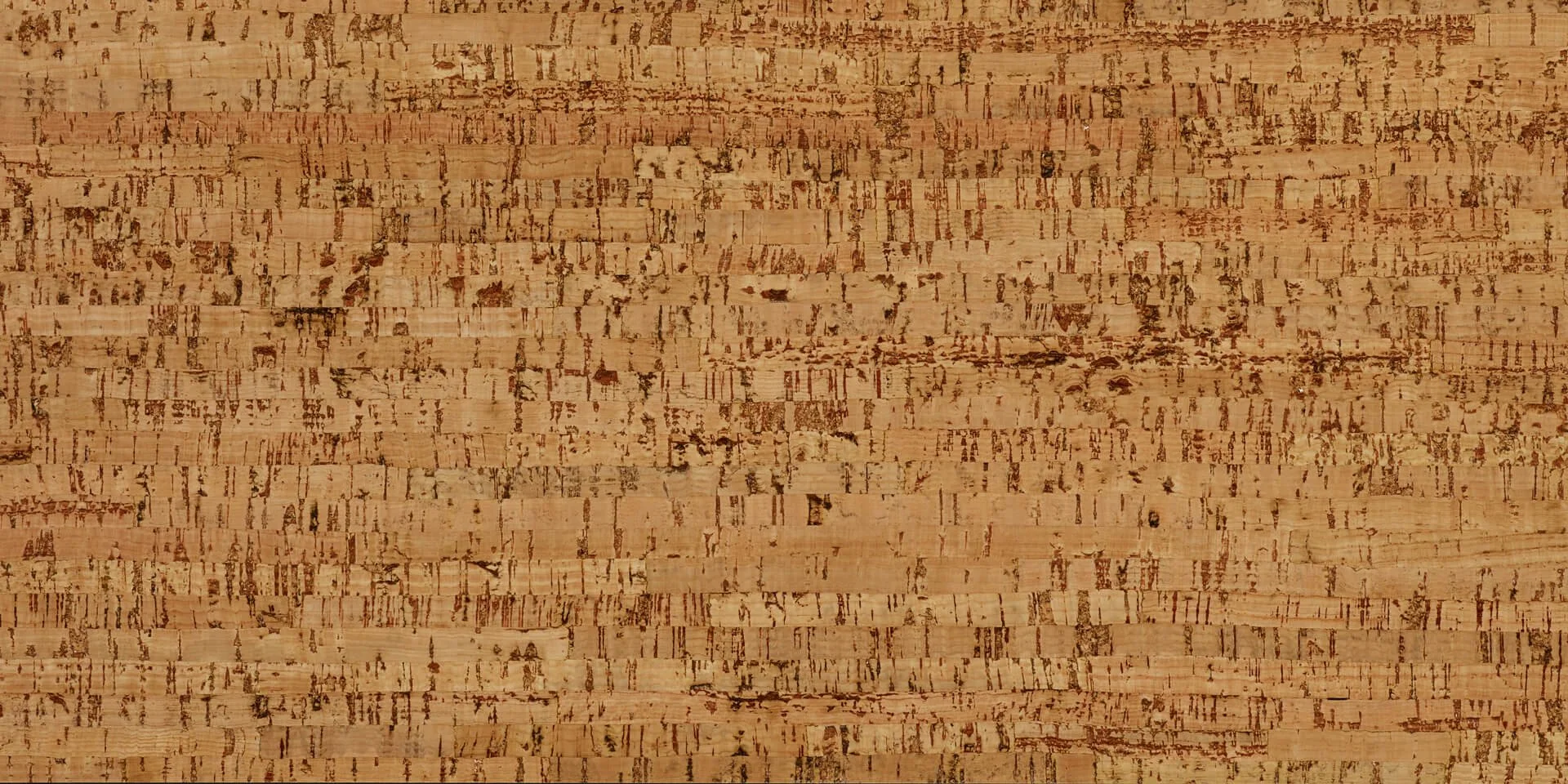 The pattern of Duro Design "Edipo" cork flooring. A brown and red toned cork, with straight strips of cork and perpendicular brown mineral lines.