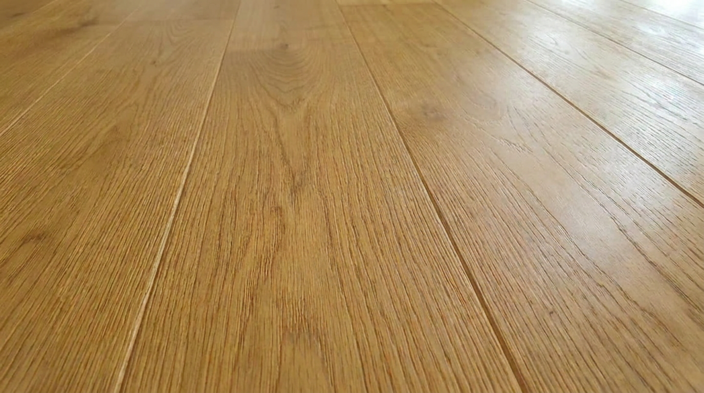 Close-up of wooden flooring with wide planks and visible wood grain.