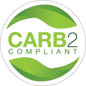 Logo with green leaves and text that reads "CARB2 COMPLIANT" indicating environmental or health compliance.