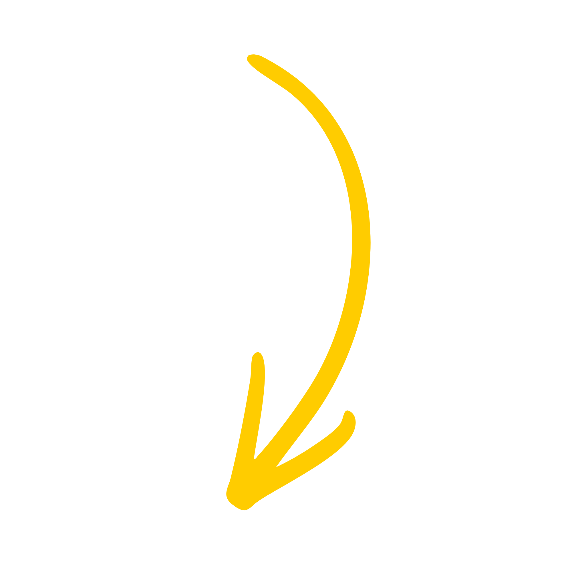 Hand-drawn yellow arrow pointing downward on a black background.
