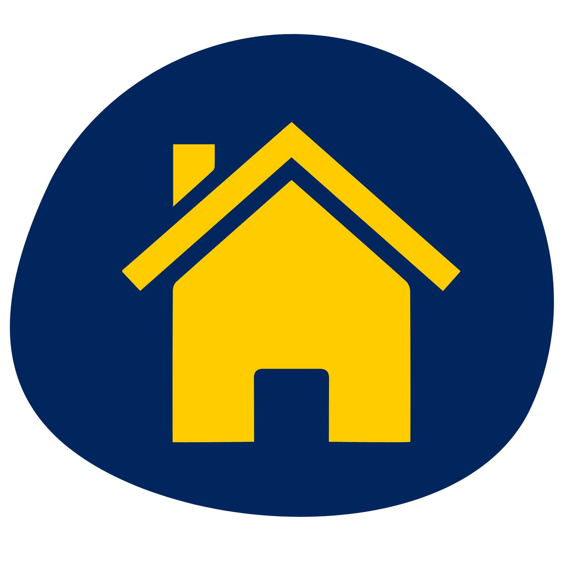 Icon of a yellow house with a dark blue background.
