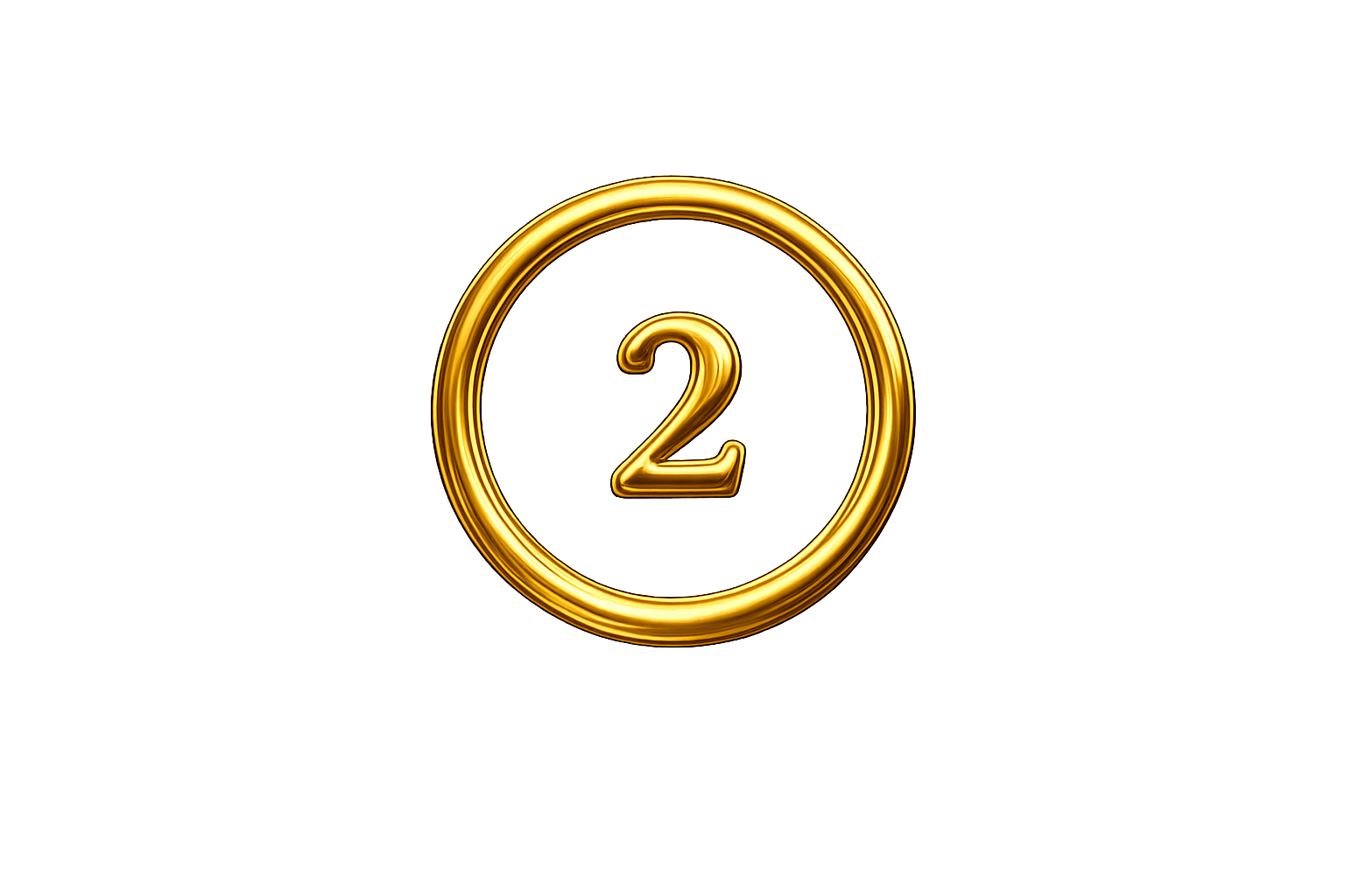 A shiny, gold-colored circular badge with the number 2 in the center.