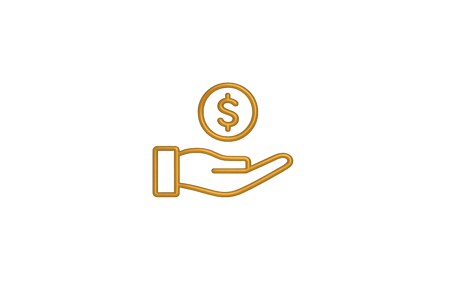 Neon sign of a hand holding a coin with a dollar sign, glowing in orange against a dark background.