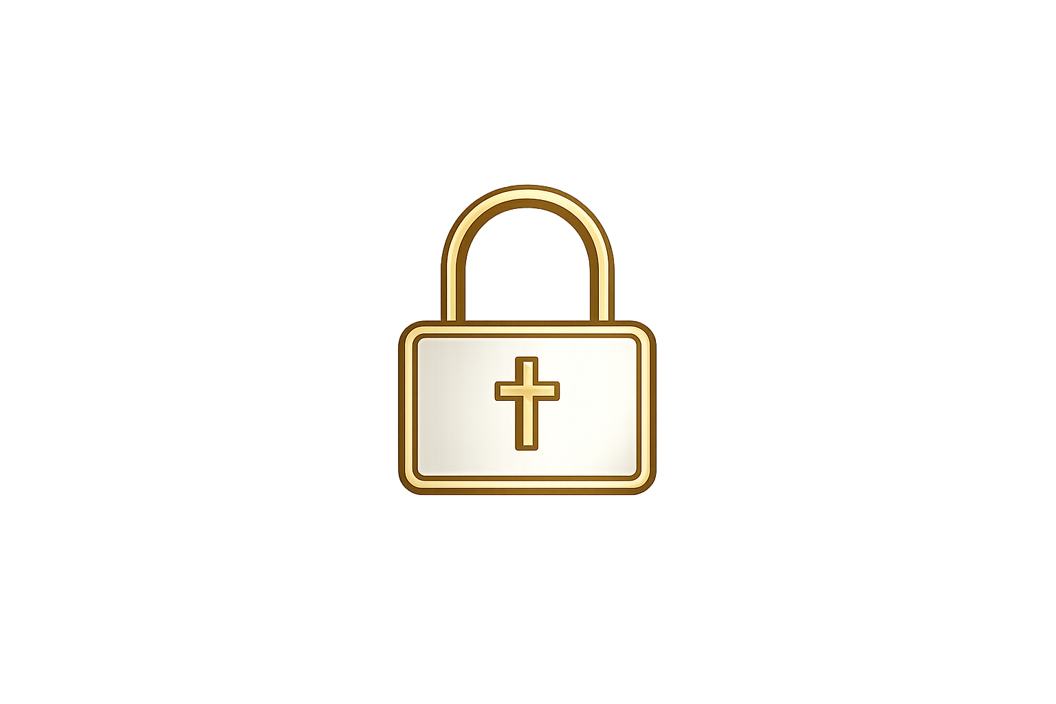 A padlock with a cross symbol on it, suggesting security or safety related to faith or religion, set against a background of colorful neon lights.
