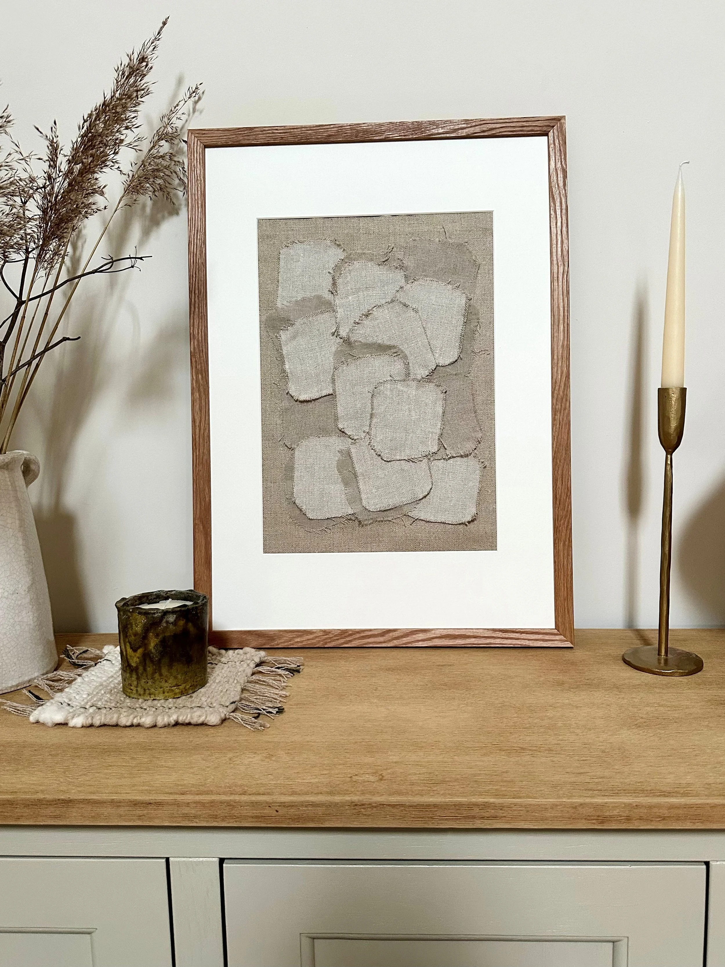 Sea Glass II Solid Oak Frame Textile Wall Art