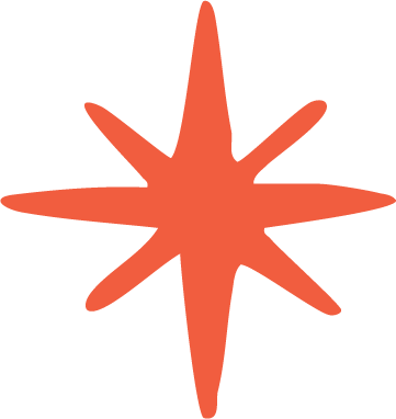 A stylized orange starburst shape with eight points.