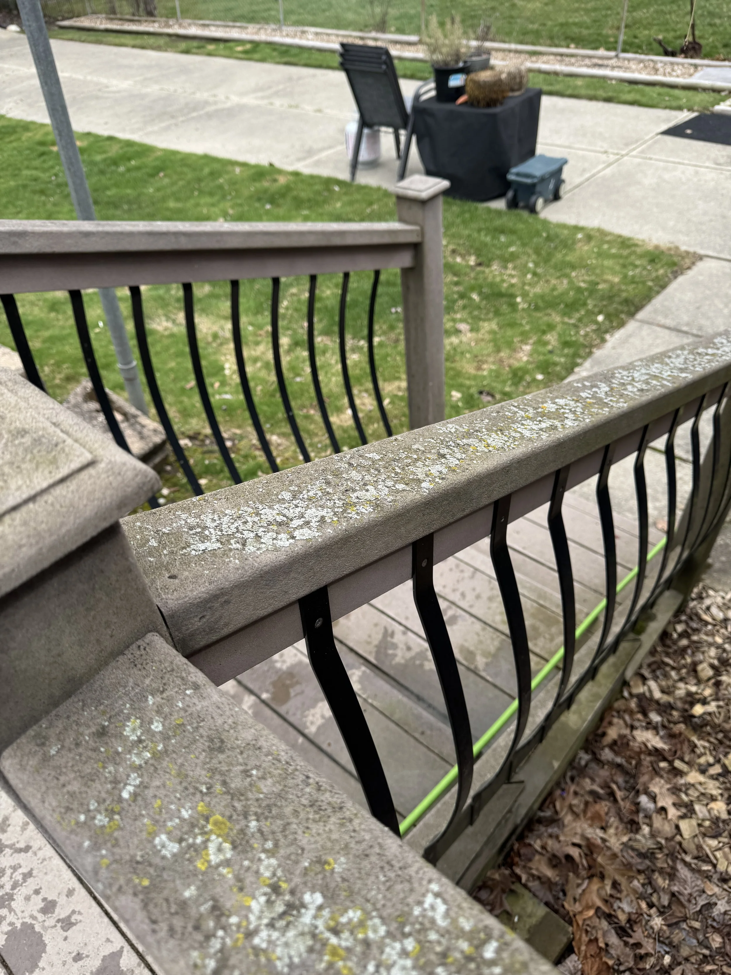 Wood deck railing before cleaning in Wayne County, MI | Island Shine