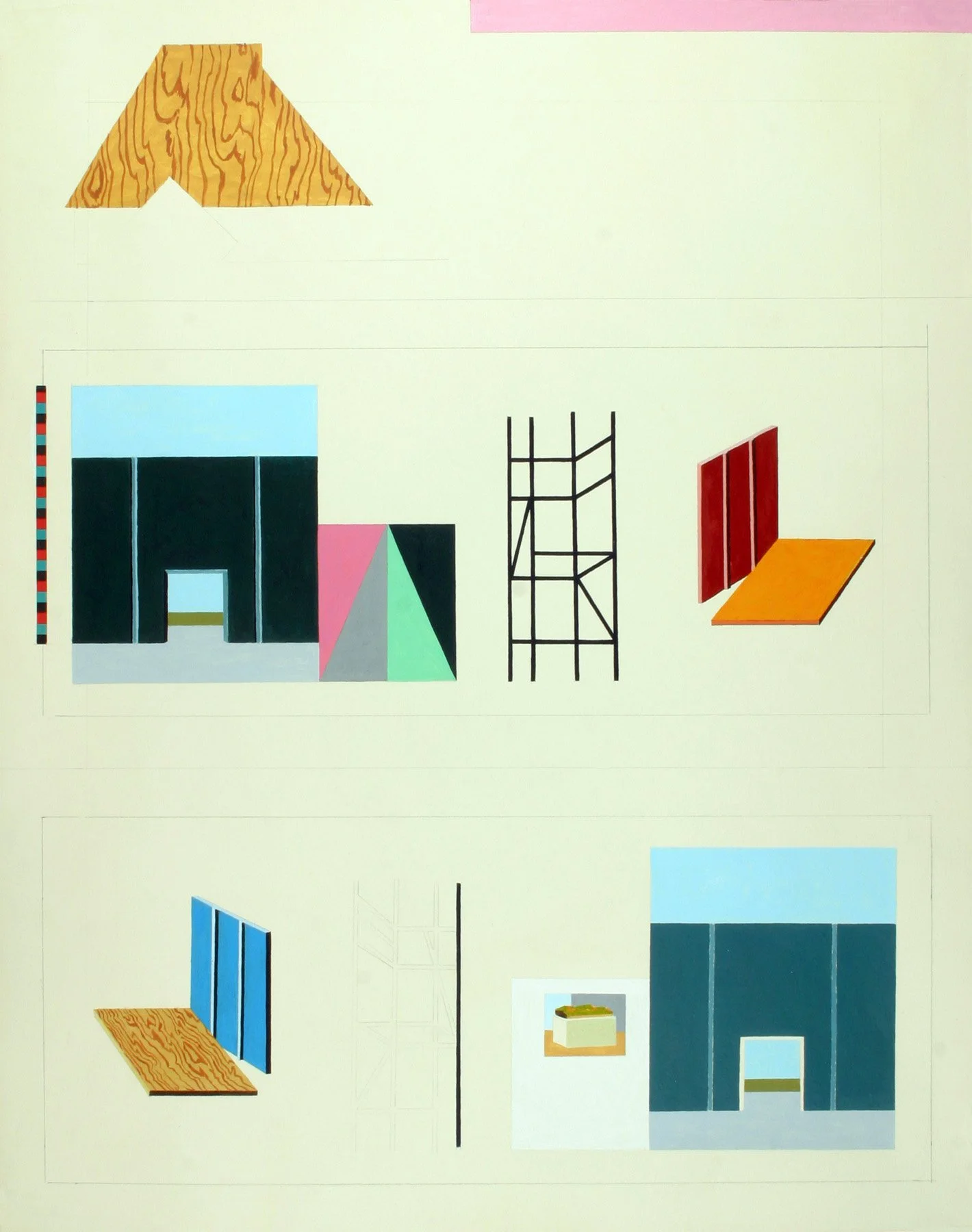   Protoresidential Plans,  2018  Acrylic on Paper 76x55cm / 30x22in