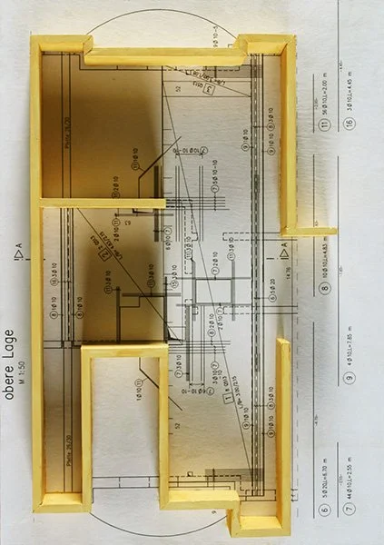  Obere Lage , 2012  Painted Wood on Blueprint 33×25cm / 13×10in