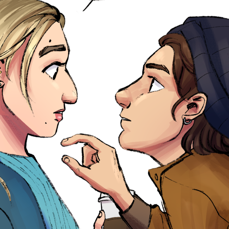 Digital art comic lesbian couple drawing sapphic yearning