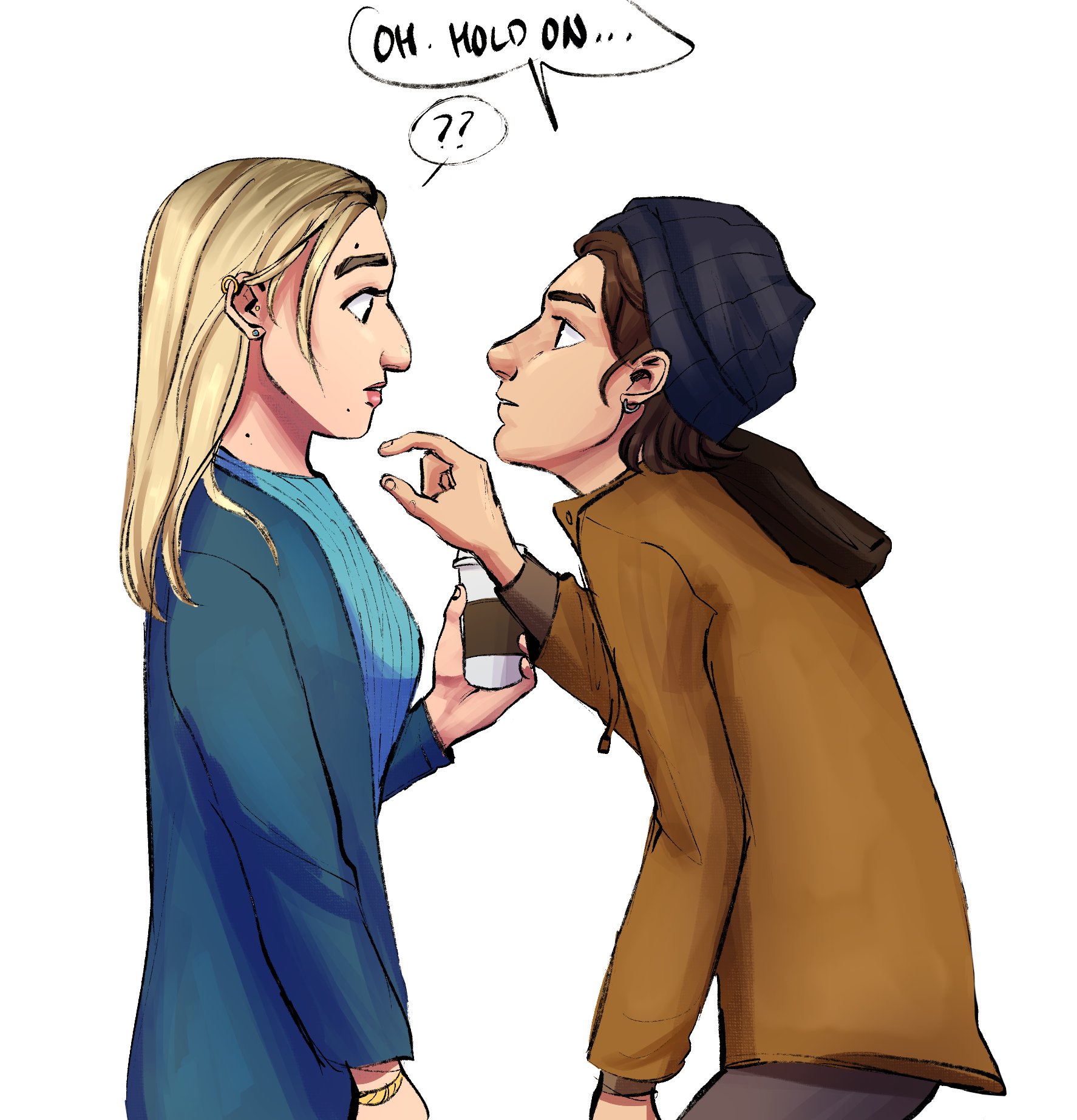 Lesbian sapphic couple. Bisexual yearning. WLW. Digital art drawing. Yuri