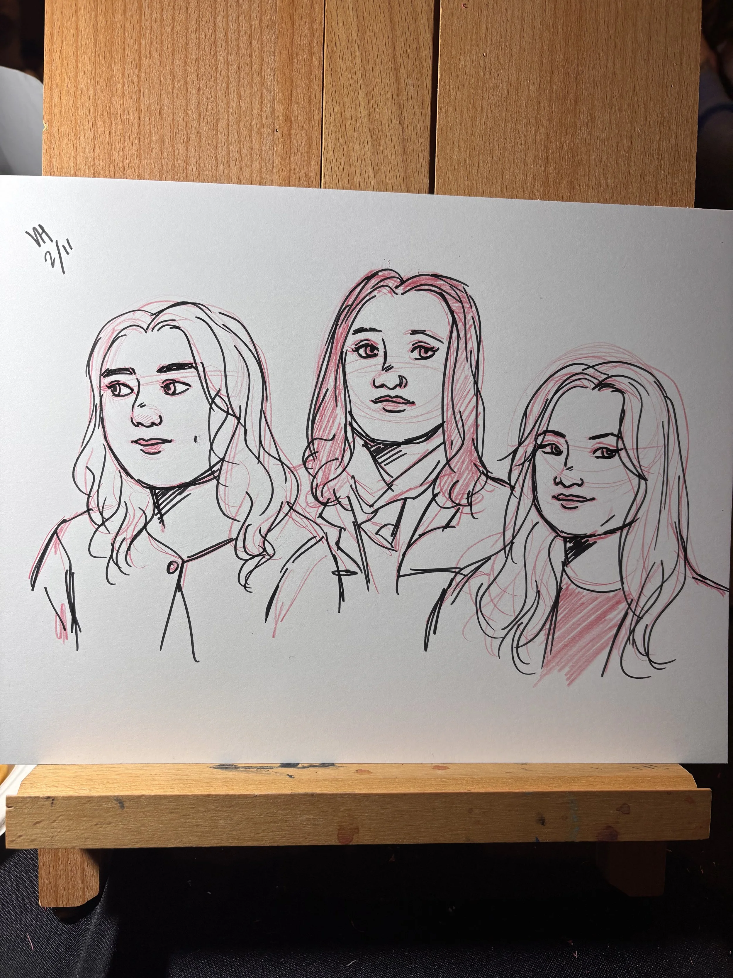 Corporate venue event. Drawing of three women. Wedding industry art. Wedding artist.