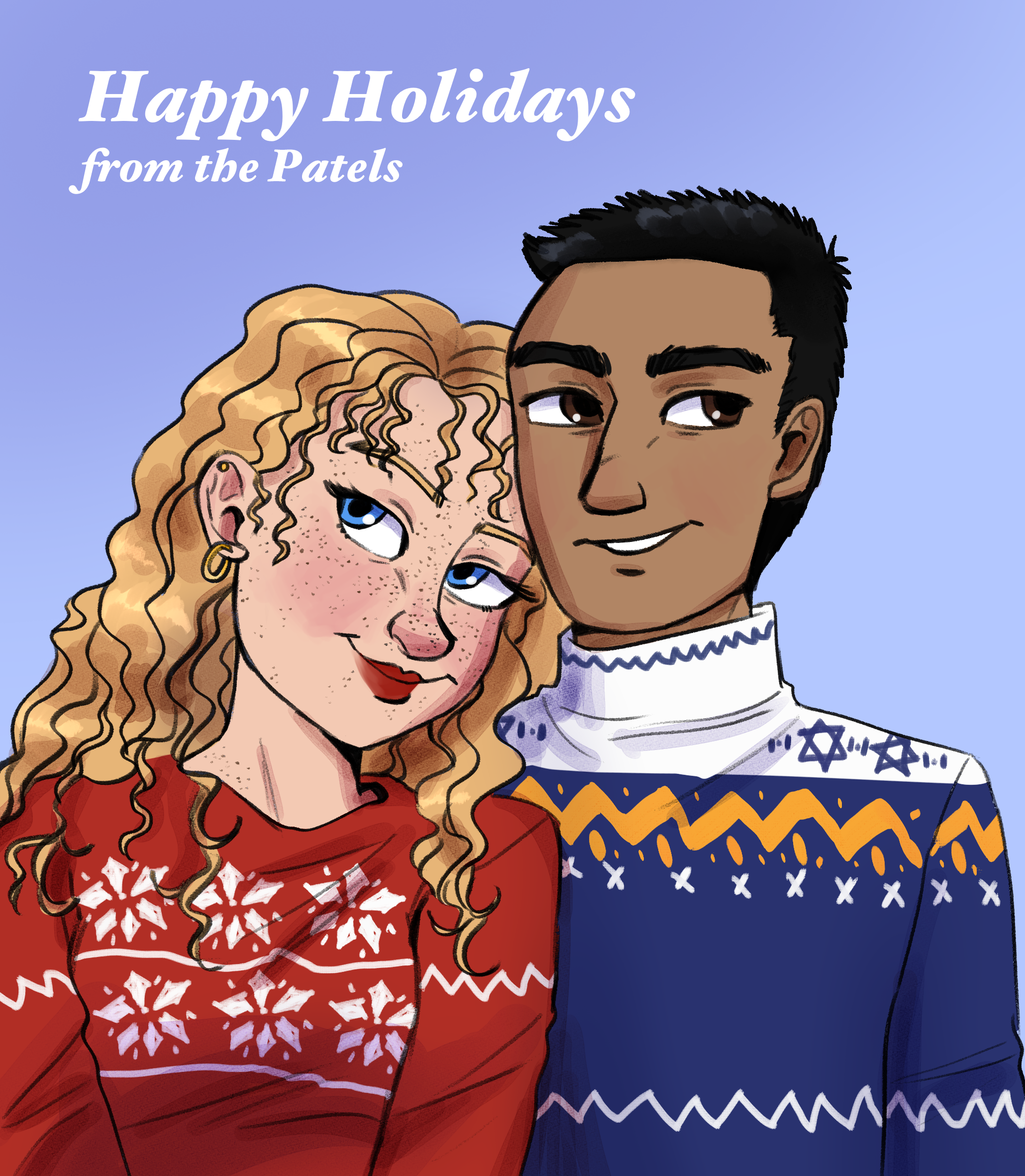 Digital art of a cute couple, webcomic drawing.