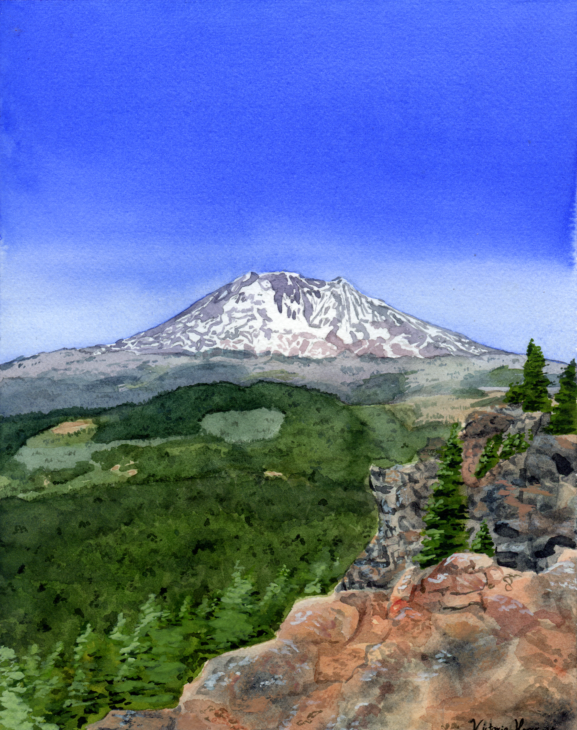 07/2026. The view of Mt. Adams in Washington from the top of Sleeping Beauty. I took the photo this was based off of at the peak of a hike.