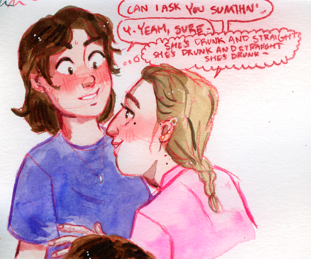 lesbian relationship, comic art. Drawing of sapphic women. Queer art. WLW art. Bisexual character. 