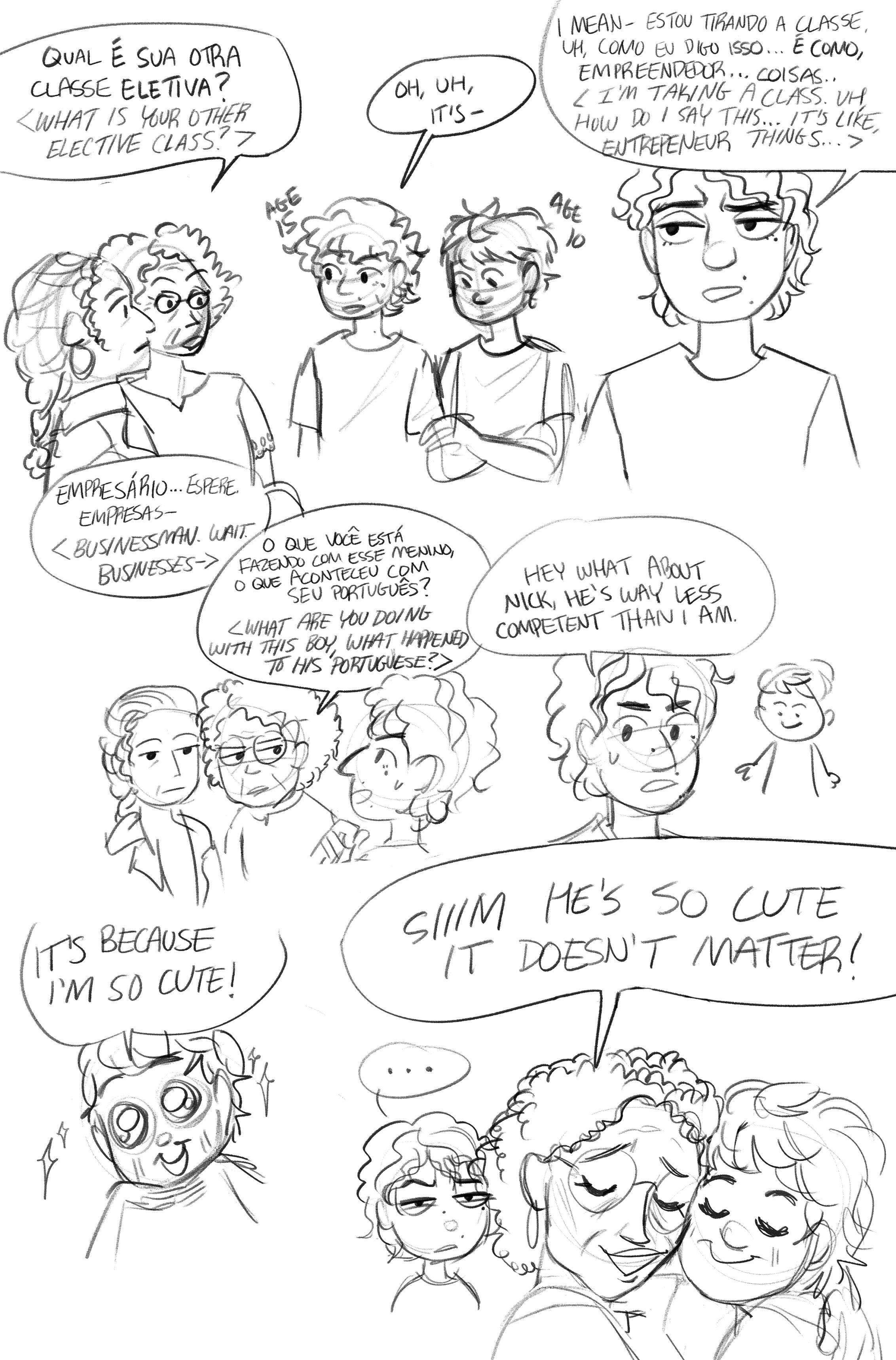 Brazilian american family, portuguese language, digital webcomic drawing illustration