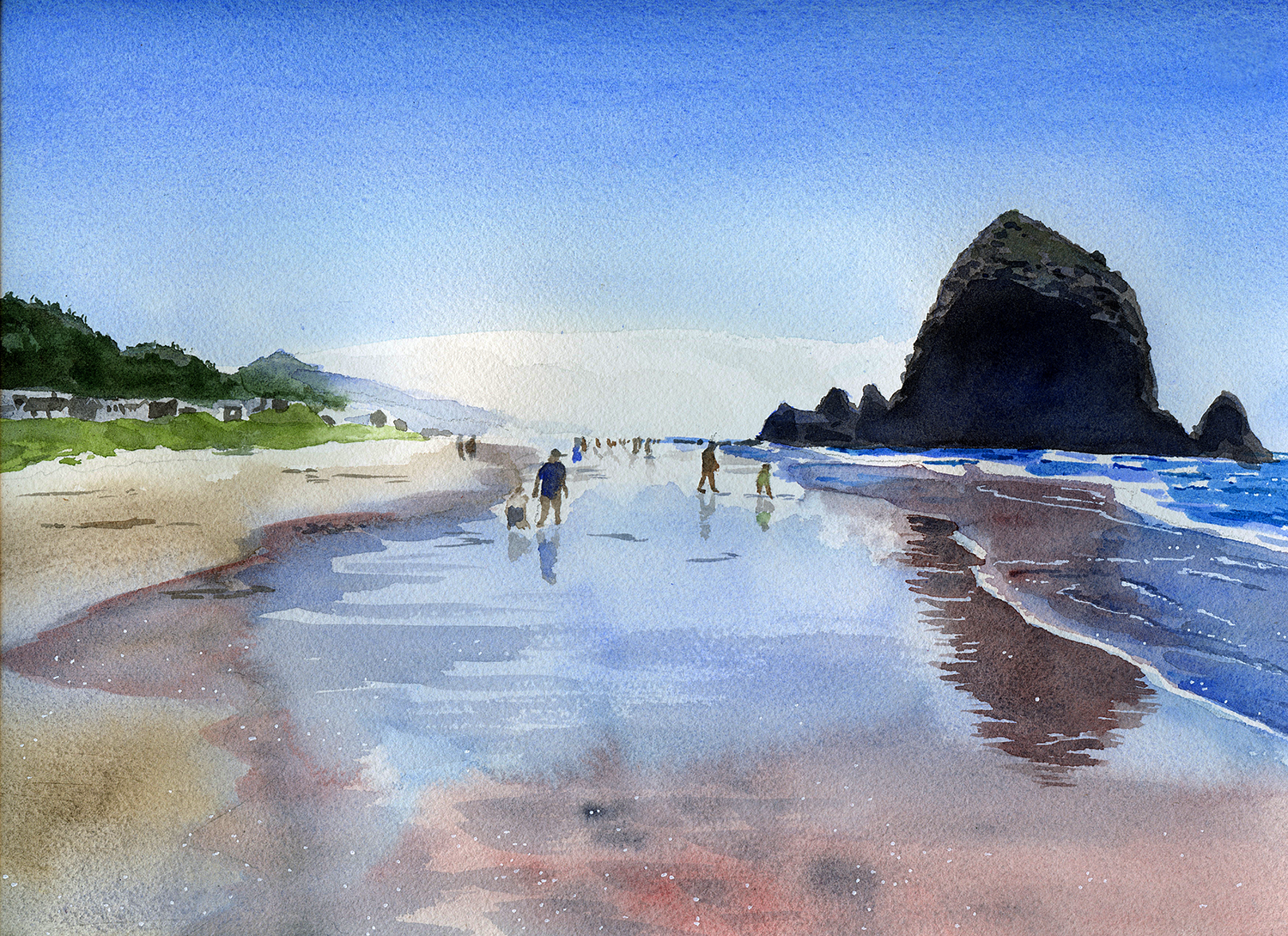 09/2023. Haystack Rock, Cannon Beach, Oregon- reflective blue sky in the sand and water. This was my second pass and I really wanted to capture the reflections on the beach.