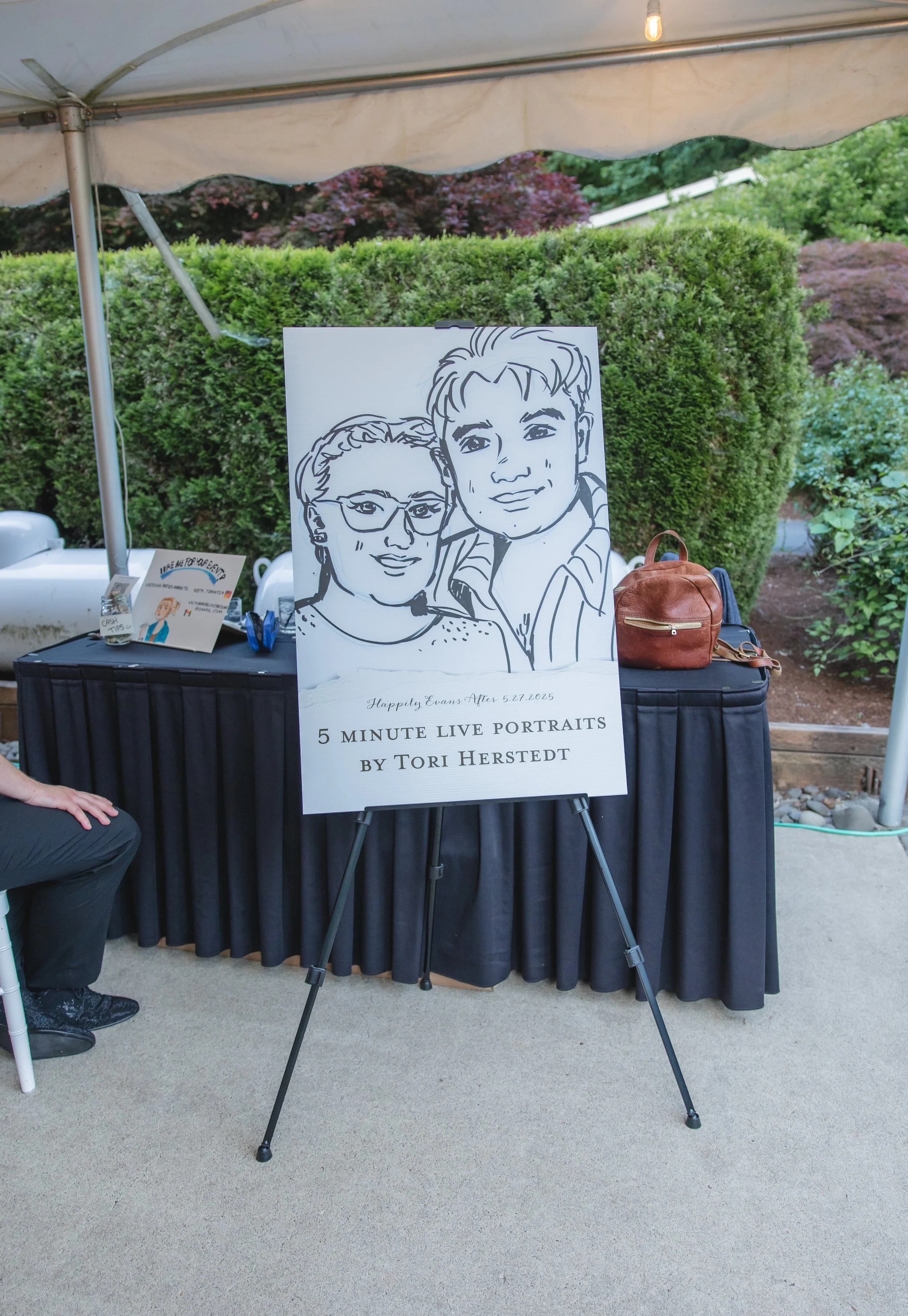 Live portrait drawing sign at a wedding. Wedding gift favor for guests, guest gift, fun party interactive activity. Weddings.