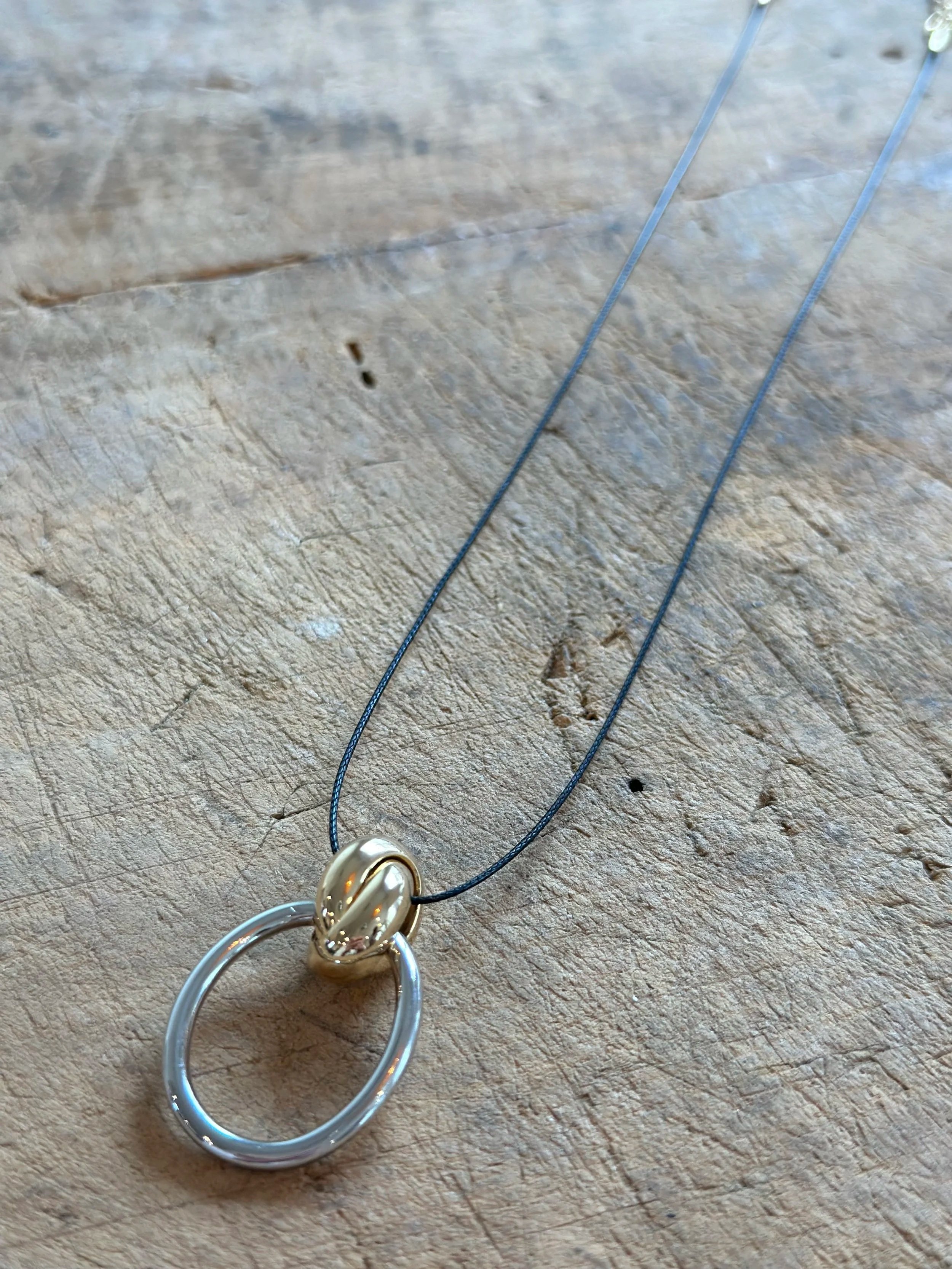 Mixed Metal Pendant Cord Necklace