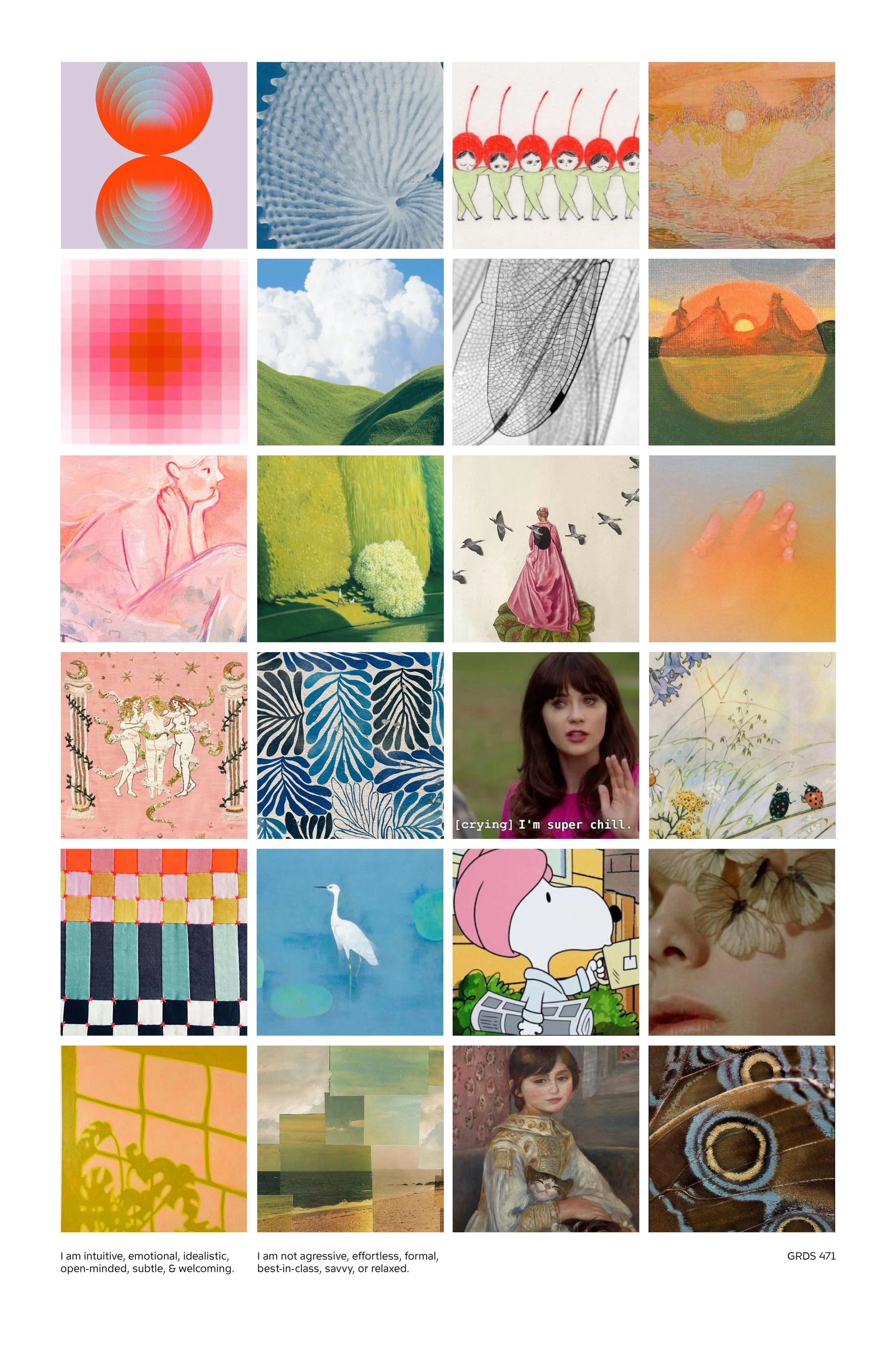 Collage of various artistic images including abstract designs, nature scenes, illustrations, and portraits, with some images featuring people and animals.