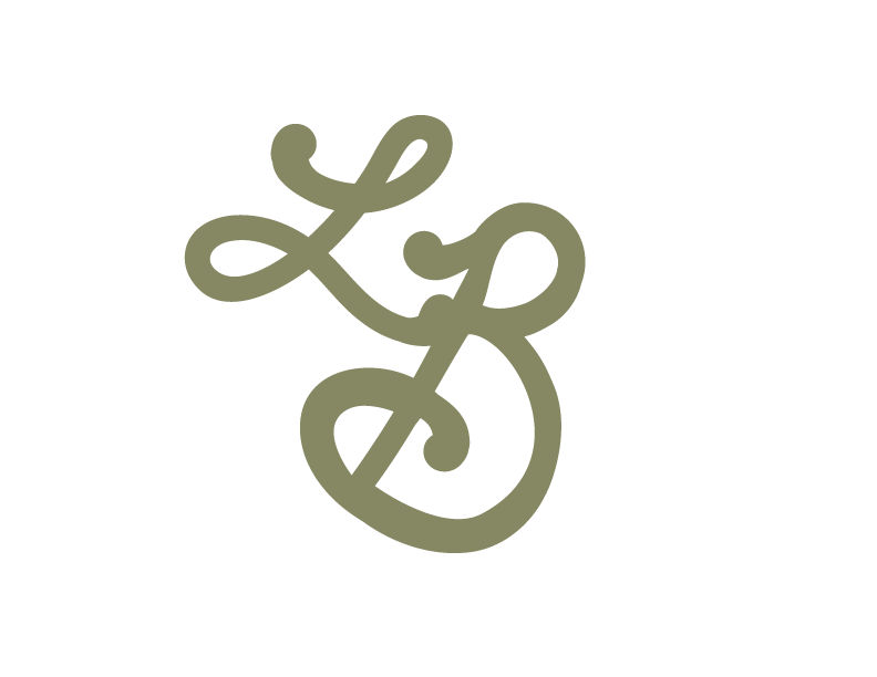 Stylized monogram of letters L, S, and D intertwined in olive green on black background.