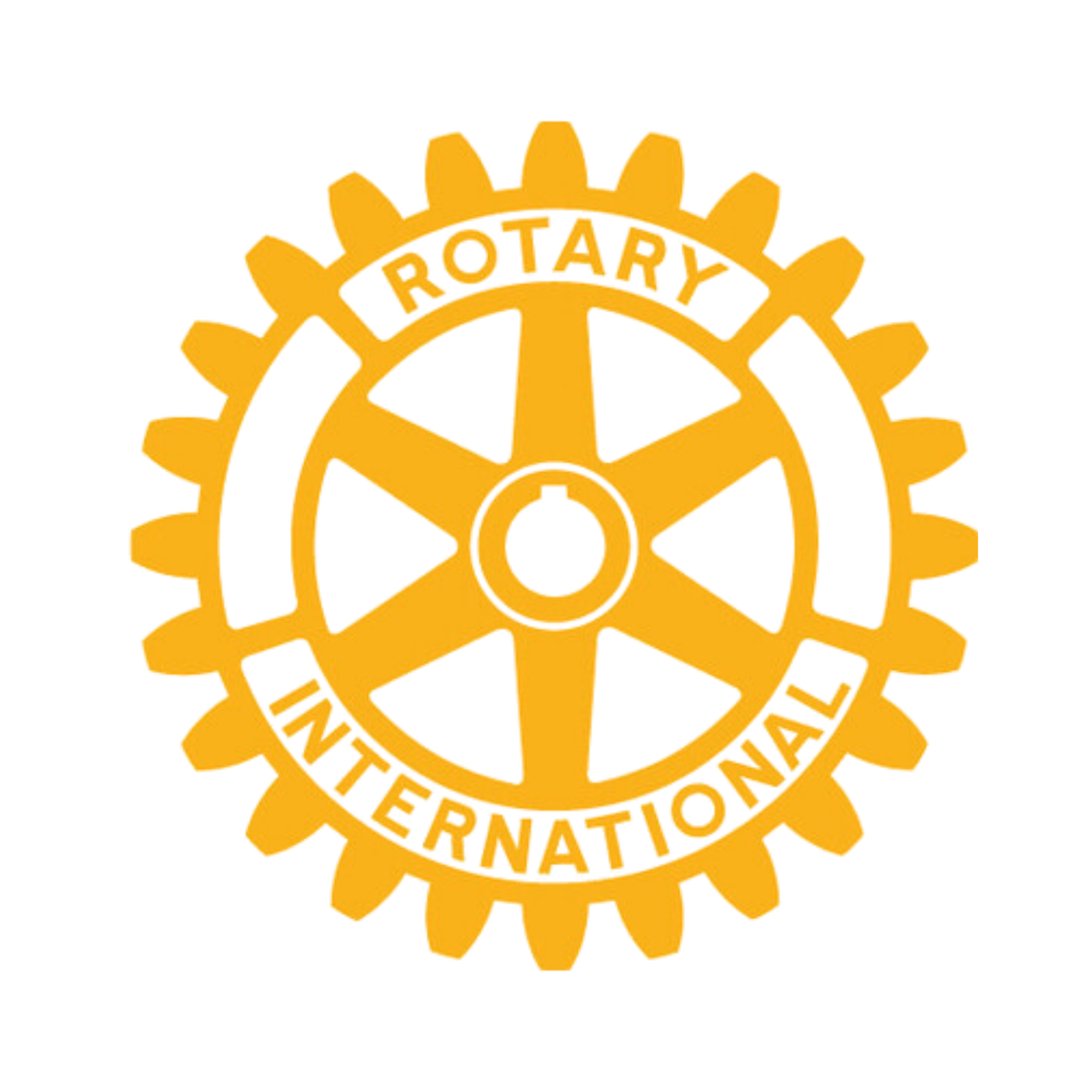 Gold-colored gear with the words "Rotary International" inscribed in the center, symbolizing Rotary International