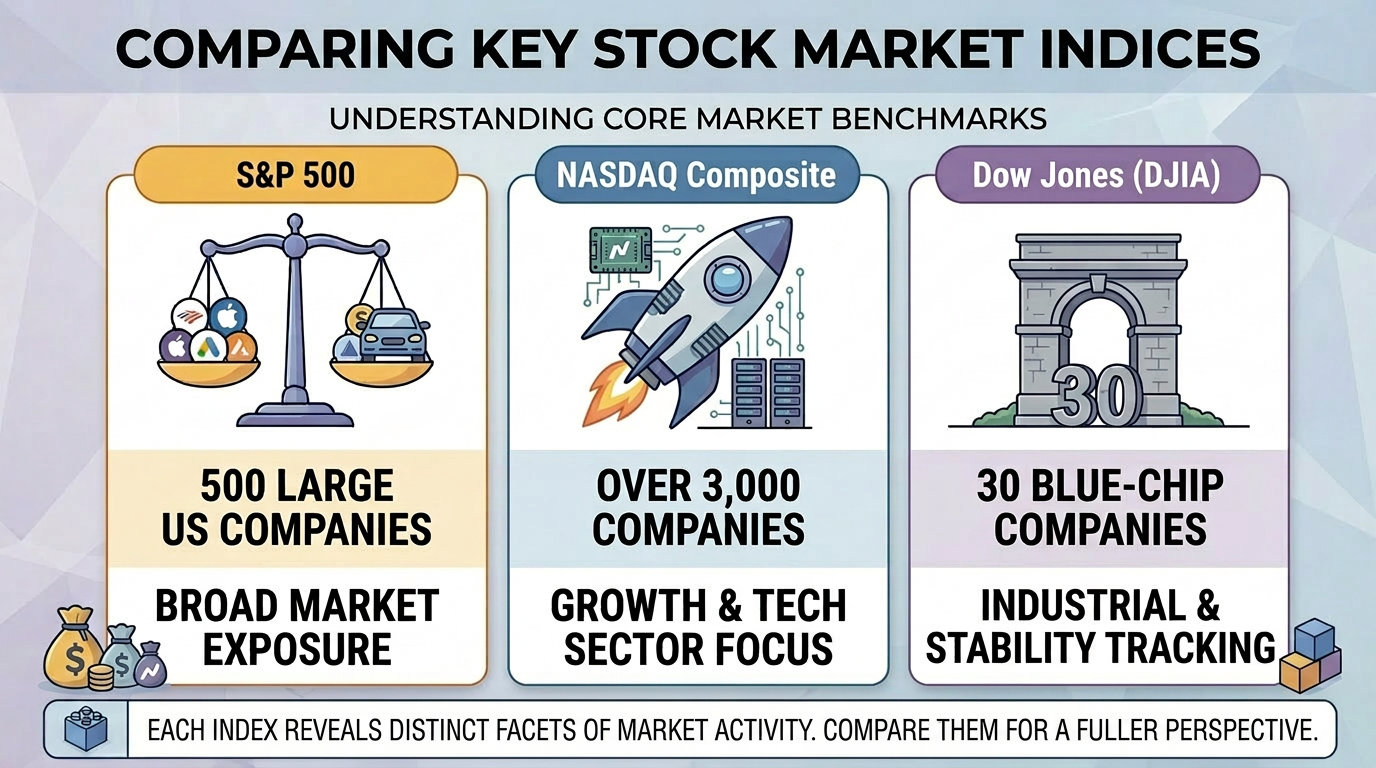 The S&amp;P 500, NASDAQ, and Dow Jones: What's the difference?