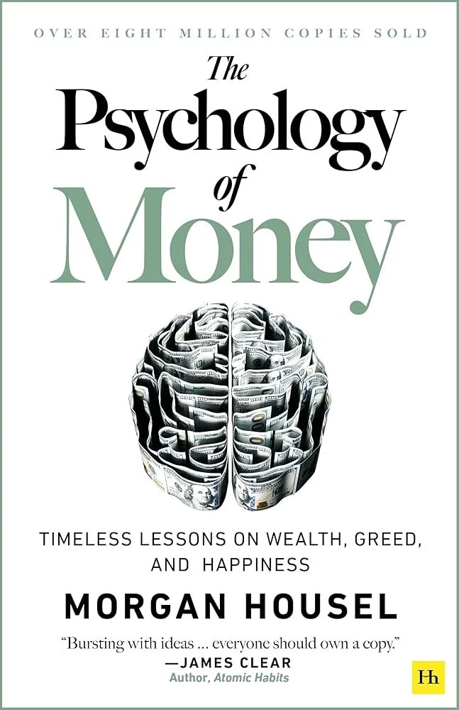 Cover of "The Psychology of Money" by Morgan Housel, featuring a brain made of dollar bills, with the title and author's name.
