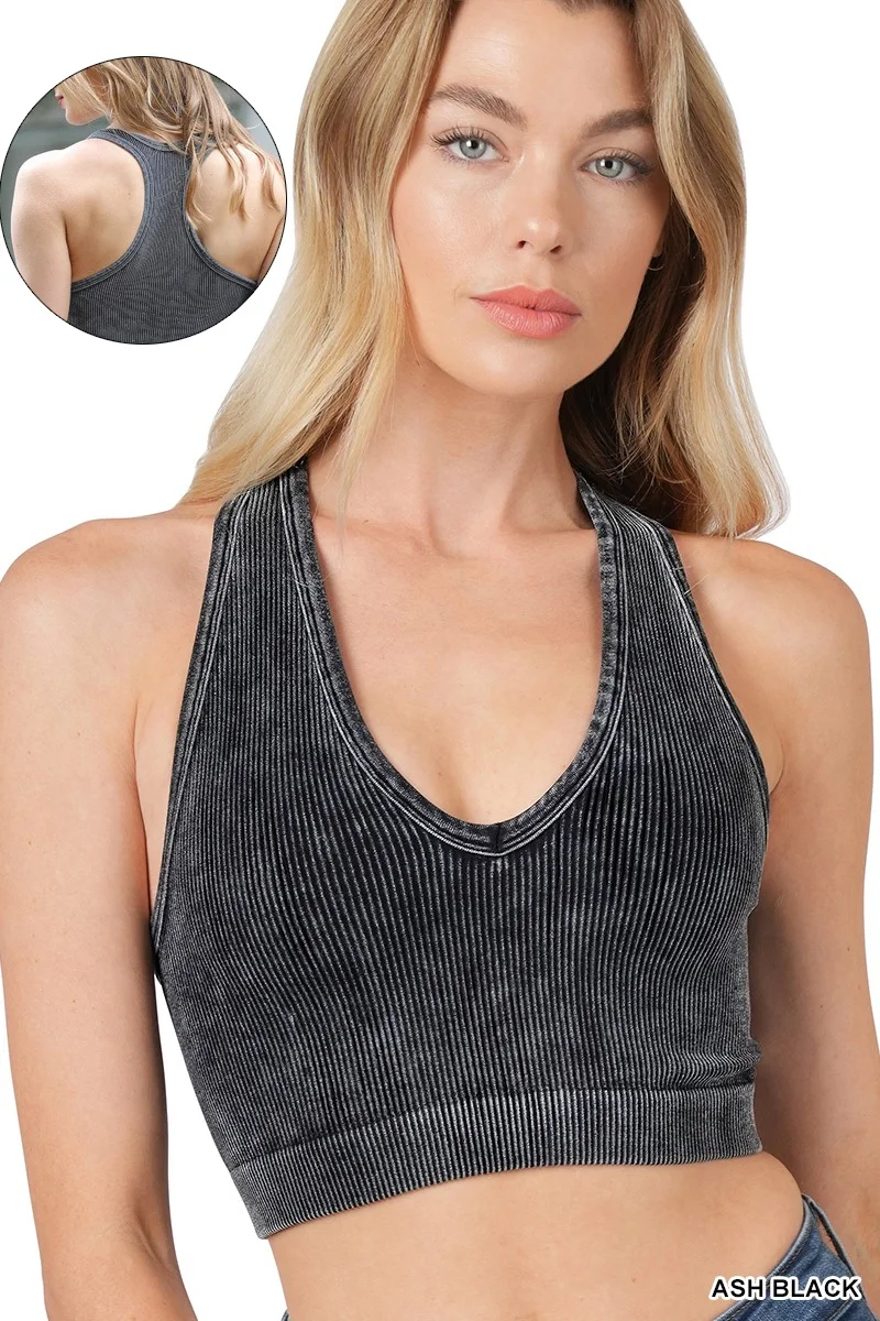 Racerback Seamless Ribbed Crop Tank- washed ash black2.webp