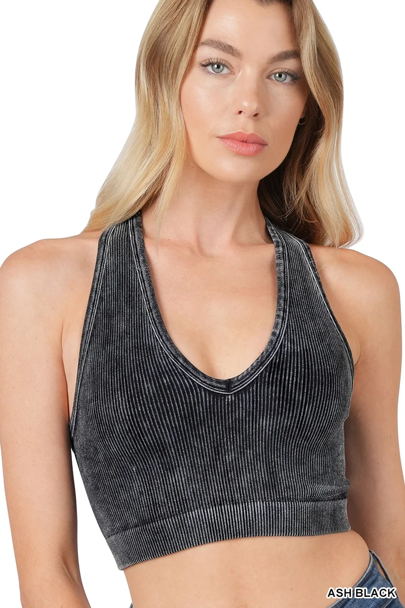 Racerback Seamless Ribbed Crop Tank- washed ash black.webp