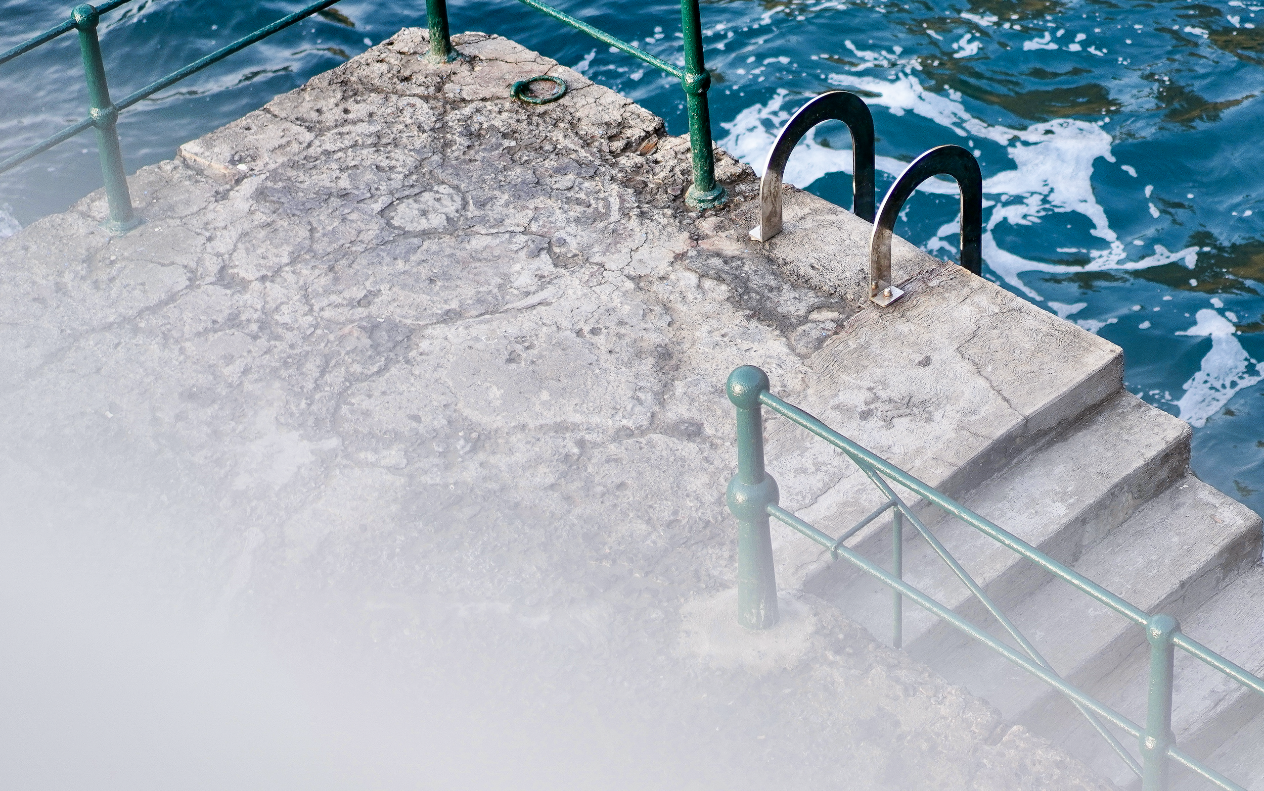 Minimalist coastal photography print details of ocean steps leading into blue water