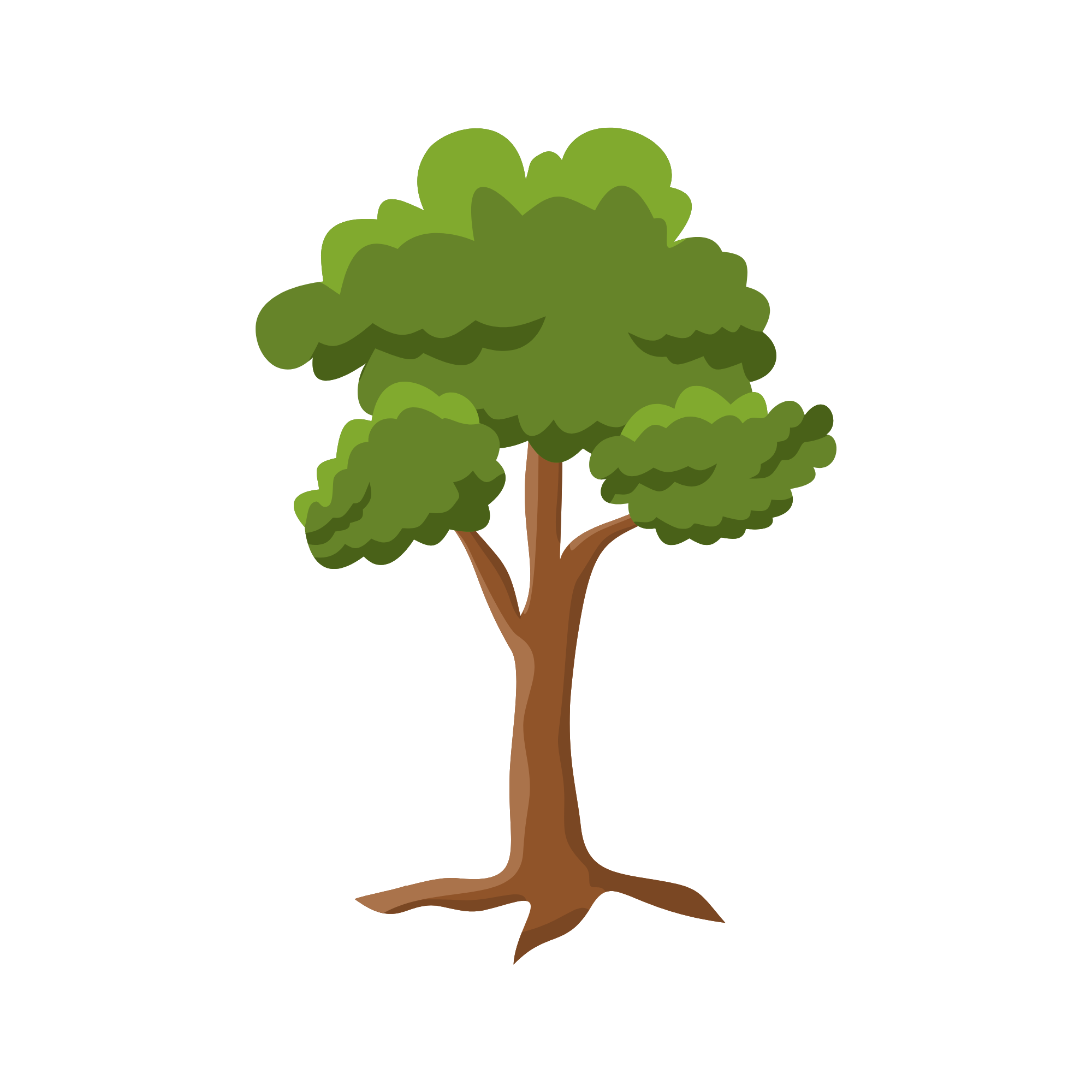 Illustration of a green leafy tree with a brown trunk on a black background.