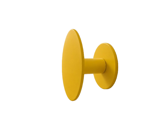 Yellow push pin with a large round head and point at the bottom