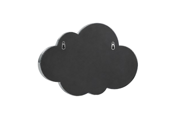 Cloud-shaped black chalkboard with hooks on a white wall