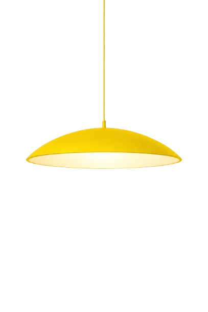 Yellow pendant light hanging from the ceiling.