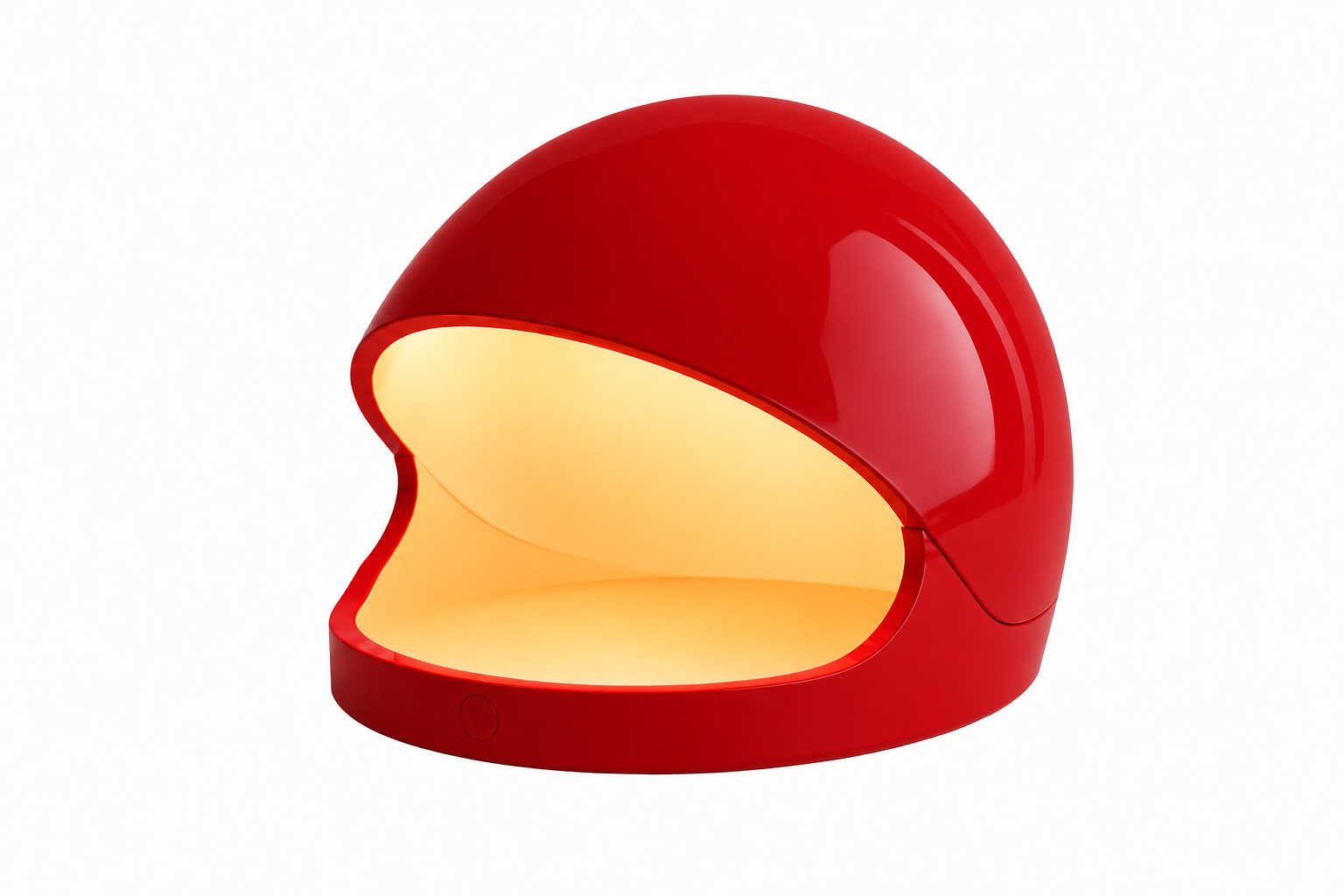 Red heart-shaped lamp with a cozy interior, emitting warm light