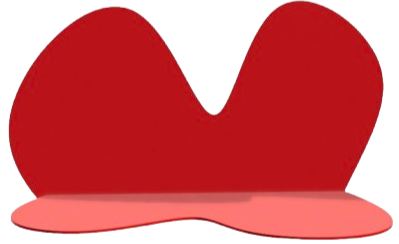 A red, heart-shaped object with a pink base.