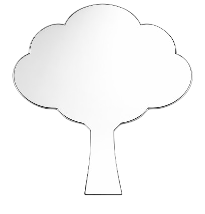 Cloud-shaped mirror with a tree trunk-like stand.