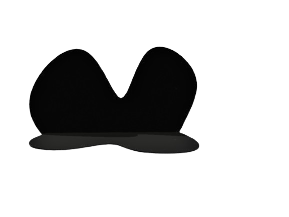 A black heart with a small base on a dark reflective surface.
