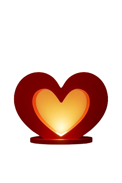 A heart-shaped light with a yellow center and a red outline, set against a black background. The image also features stylized text that says "LIES, CHEATING, DECEPTION."