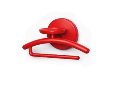 Red door handle and lock with a broken or detached door lever